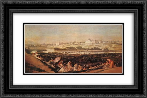 Festival at the Meadow of San Isadore 24x16 Black Ornate Wood Framed Art Print Poster with Double Matting by Goya, Francisco