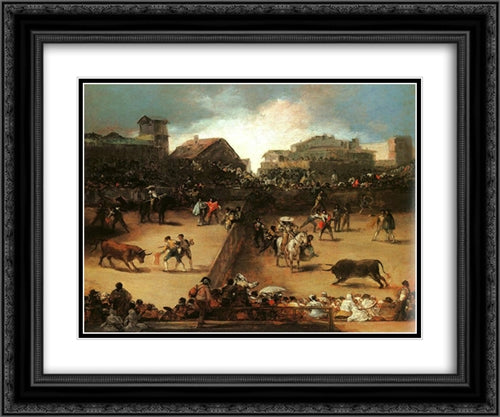 The Bullfight 24x20 Black Ornate Wood Framed Art Print Poster with Double Matting by Goya, Francisco