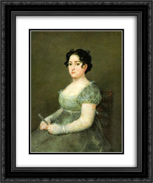 The Woman with a fan 20x24 Black Ornate Wood Framed Art Print Poster with Double Matting by Goya, Francisco