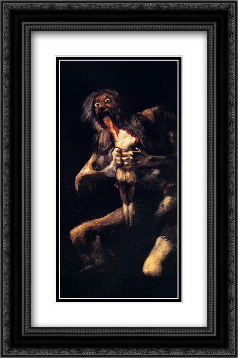 Saturn Devouring His Sons 16x24 Black Ornate Wood Framed Art Print Poster with Double Matting by Goya, Francisco