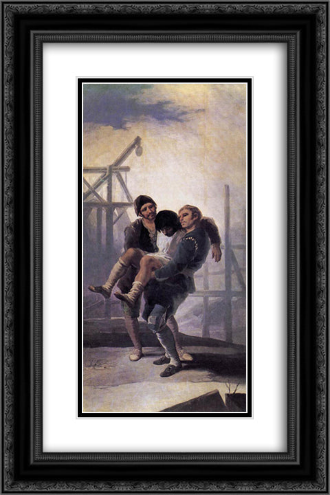 The Injured Mason 16x24 Black Ornate Wood Framed Art Print Poster with Double Matting by Goya, Francisco