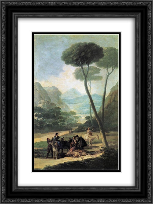 The Fall (La Caída) 18x24 Black Ornate Wood Framed Art Print Poster with Double Matting by Goya, Francisco