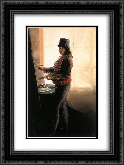 Self-Portrait in the Workshop 18x24 Black Ornate Wood Framed Art Print Poster with Double Matting by Goya, Francisco