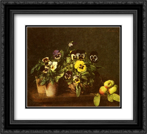 Still Life With Pansies 22x20 Black Ornate Wood Framed Art Print Poster with Double Matting by Fantin Latour, Henri