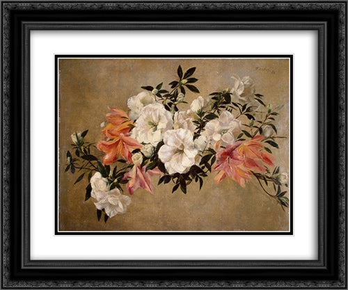 Petunias 24x20 Black Ornate Wood Framed Art Print Poster with Double Matting by Fantin Latour, Henri