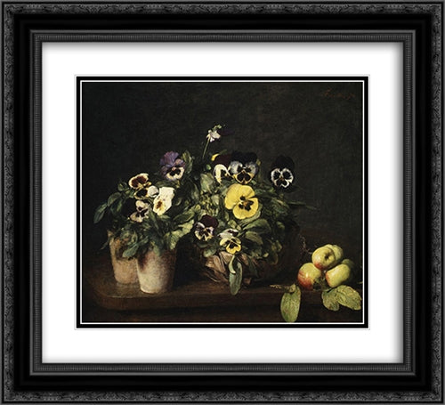 Still Life with Pansies 22x20 Black Ornate Wood Framed Art Print Poster with Double Matting by Fantin Latour, Henri