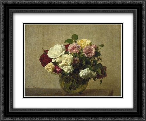 Roses 24x20 Black Ornate Wood Framed Art Print Poster with Double Matting by Fantin Latour, Henri