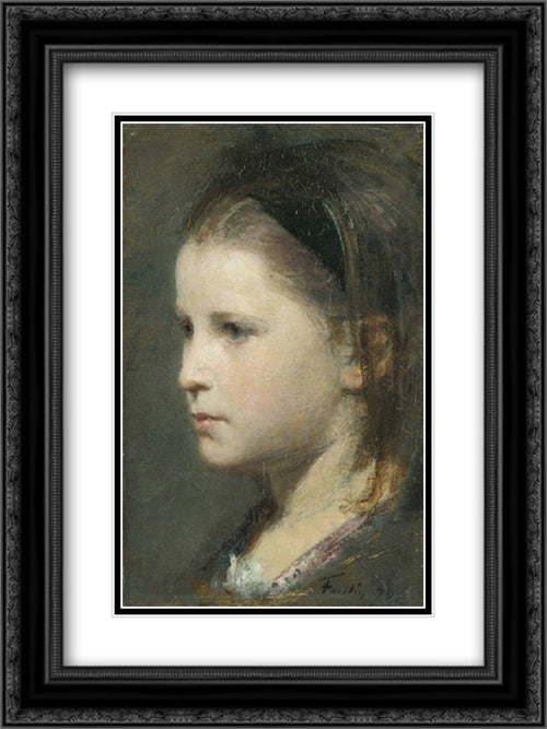 Head of a Young Girl 18x24 Black Ornate Wood Framed Art Print Poster with Double Matting by Fantin Latour, Henri