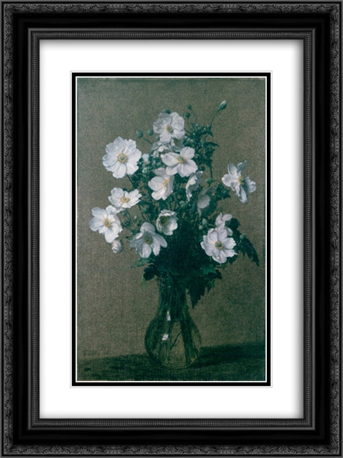 Japanese Anemones 18x24 Black Ornate Wood Framed Art Print Poster with Double Matting by Fantin Latour, Henri