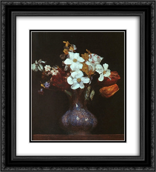 Narcissus and Tulips 20x22 Black Ornate Wood Framed Art Print Poster with Double Matting by Fantin Latour, Henri