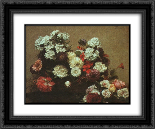 Still Life with Flowers 24x20 Black Ornate Wood Framed Art Print Poster with Double Matting by Fantin Latour, Henri