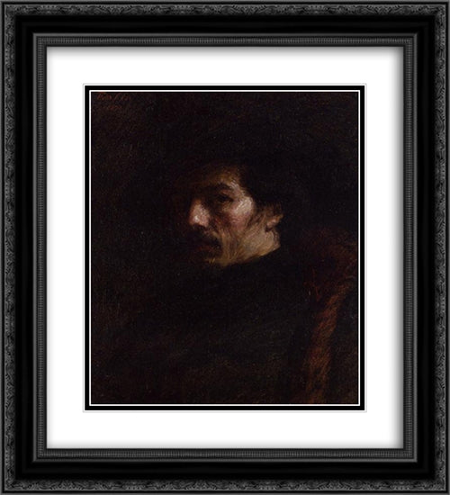 Portrait of Alphonse Legros 20x22 Black Ornate Wood Framed Art Print Poster with Double Matting by Fantin Latour, Henri