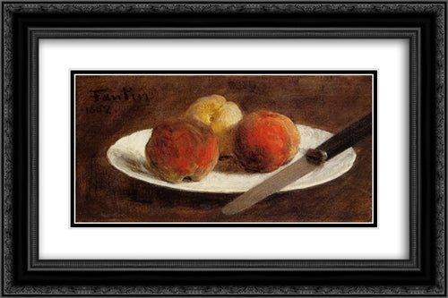 Plate of Peaches 24x16 Black Ornate Wood Framed Art Print Poster with Double Matting by Fantin Latour, Henri