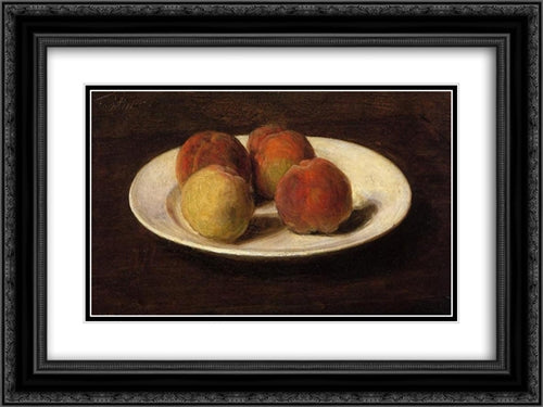 Still Life of Four Peaches 24x18 Black Ornate Wood Framed Art Print Poster with Double Matting by Fantin Latour, Henri