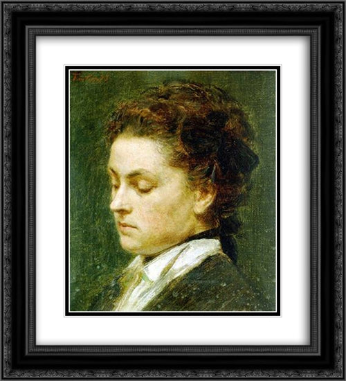 Ritratto di Giovane Donna 20x22 Black Ornate Wood Framed Art Print Poster with Double Matting by Fantin Latour, Henri