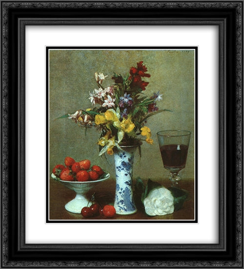 Still Life 20x22 Black Ornate Wood Framed Art Print Poster with Double Matting by Fantin Latour, Henri