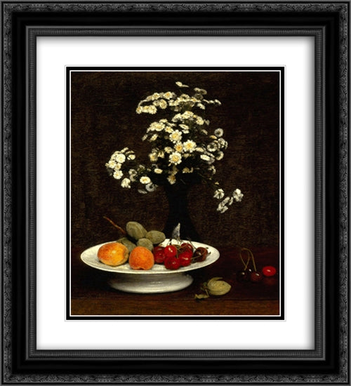 Still Life with Flowers 20x22 Black Ornate Wood Framed Art Print Poster with Double Matting by Fantin Latour, Henri