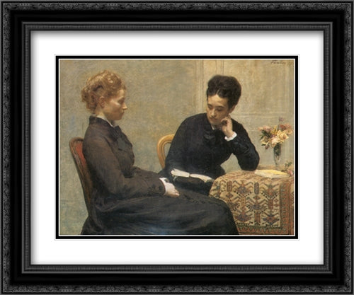 La Lecture 24x20 Black Ornate Wood Framed Art Print Poster with Double Matting by Fantin Latour, Henri