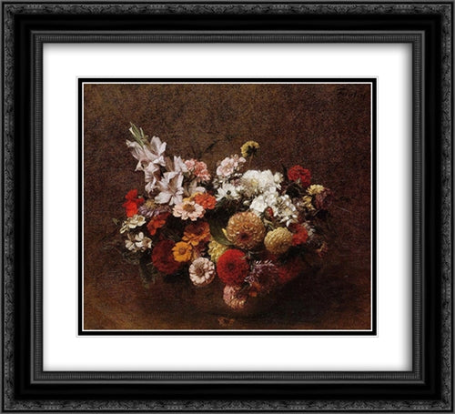 Bouquet of Flowers 22x20 Black Ornate Wood Framed Art Print Poster with Double Matting by Fantin Latour, Henri