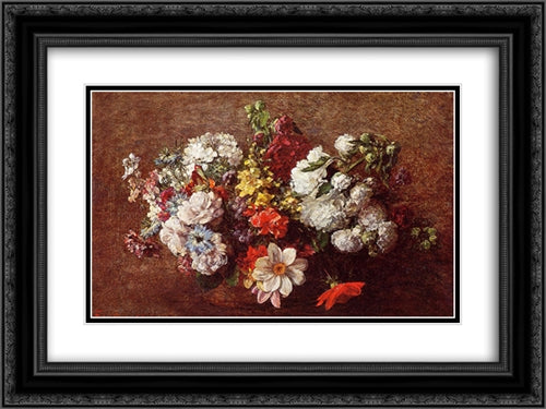 Bouquet of Flowers 24x18 Black Ornate Wood Framed Art Print Poster with Double Matting by Fantin Latour, Henri