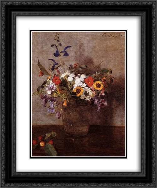 Diverse Flowers 20x24 Black Ornate Wood Framed Art Print Poster with Double Matting by Fantin Latour, Henri