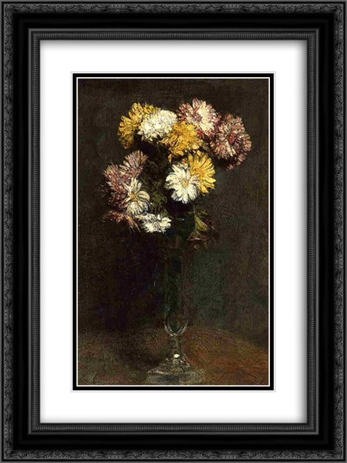 Chrysanthemums 18x24 Black Ornate Wood Framed Art Print Poster with Double Matting by Fantin Latour, Henri