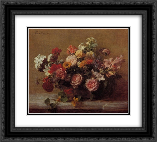 Flowers 22x20 Black Ornate Wood Framed Art Print Poster with Double Matting by Fantin Latour, Henri