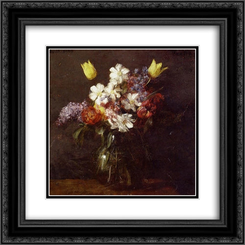 Flowers 20x20 Black Ornate Wood Framed Art Print Poster with Double Matting by Fantin Latour, Henri