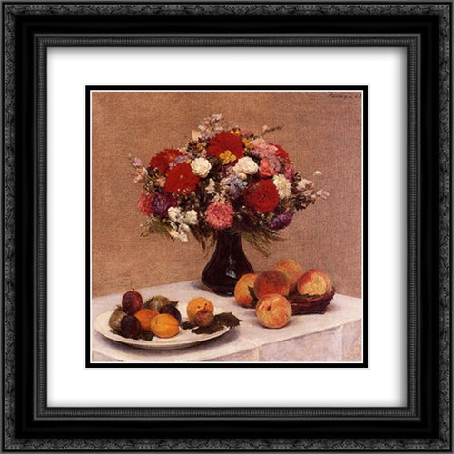 Flowers and Fruit 20x20 Black Ornate Wood Framed Art Print Poster with Double Matting by Fantin Latour, Henri