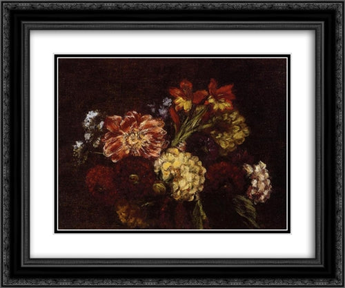 Flowers: Dahlias and Gladiolas 24x20 Black Ornate Wood Framed Art Print Poster with Double Matting by Fantin Latour, Henri