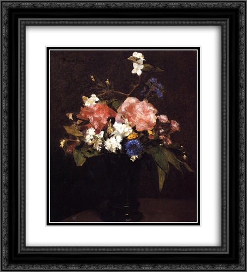 Flowers 20x22 Black Ornate Wood Framed Art Print Poster with Double Matting by Fantin Latour, Henri