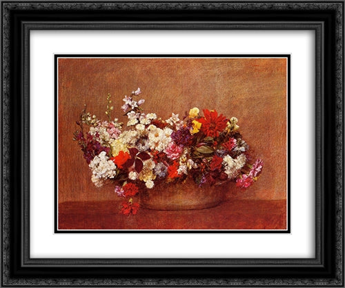 Flowers in a Bowl 24x20 Black Ornate Wood Framed Art Print Poster with Double Matting by Fantin Latour, Henri