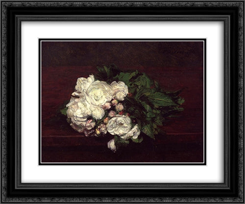 Flowers, White Roses 24x20 Black Ornate Wood Framed Art Print Poster with Double Matting by Fantin Latour, Henri