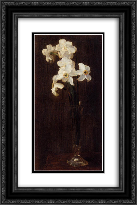 Flowers 16x24 Black Ornate Wood Framed Art Print Poster with Double Matting by Fantin Latour, Henri