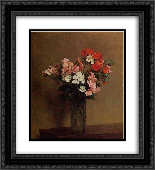Geraniums 20x22 Black Ornate Wood Framed Art Print Poster with Double Matting by Fantin Latour, Henri