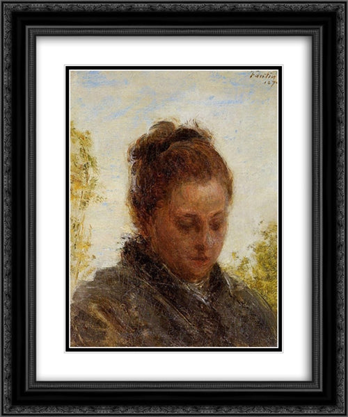 Head of a Young Woman 20x24 Black Ornate Wood Framed Art Print Poster with Double Matting by Fantin Latour, Henri