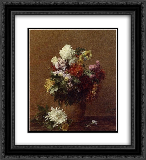 Large Bouquet of Chrysanthemums 20x22 Black Ornate Wood Framed Art Print Poster with Double Matting by Fantin Latour, Henri