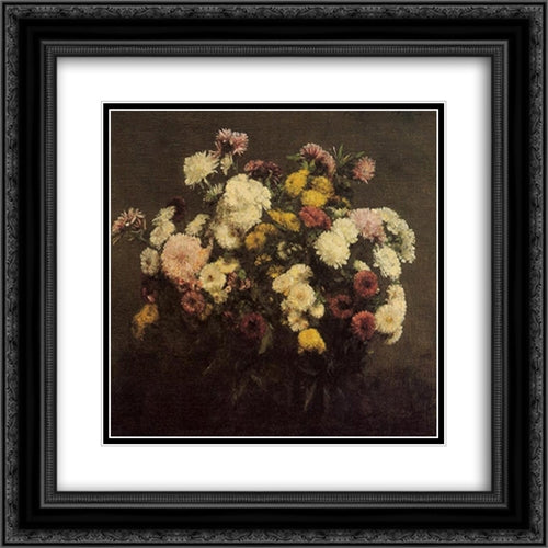 Large Bouquet of Crysanthemums 20x20 Black Ornate Wood Framed Art Print Poster with Double Matting by Fantin Latour, Henri