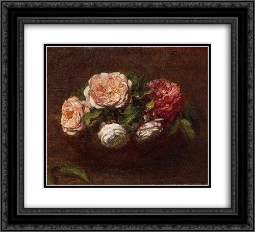 Jonquils and Nasturtiums 22x20 Black Ornate Wood Framed Art Print Poster with Double Matting by Fantin Latour, Henri