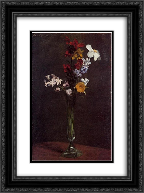 Narcisses, Hyacinths and Nasturtiums 18x24 Black Ornate Wood Framed Art Print Poster with Double Matting by Fantin Latour, Henri