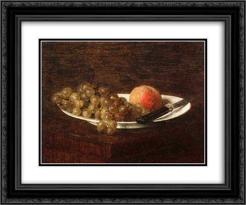 Still Life: Peach and Grapes 24x20 Black Ornate Wood Framed Art Print Poster with Double Matting by Fantin Latour, Henri