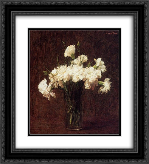 White Carnations 20x22 Black Ornate Wood Framed Art Print Poster with Double Matting by Fantin Latour, Henri