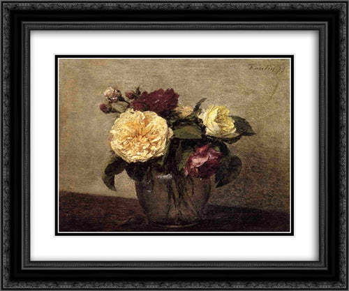 Yellow and Red Roses 24x20 Black Ornate Wood Framed Art Print Poster with Double Matting by Fantin Latour, Henri