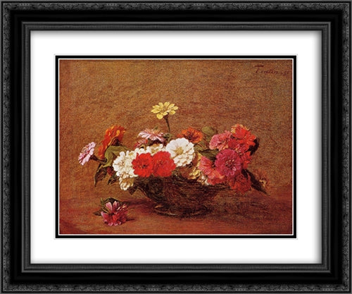 Zinnias 24x20 Black Ornate Wood Framed Art Print Poster with Double Matting by Fantin Latour, Henri