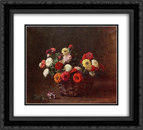 Zinnias 22x20 Black Ornate Wood Framed Art Print Poster with Double Matting by Fantin Latour, Henri