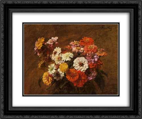 Zinnias in a Vase 24x20 Black Ornate Wood Framed Art Print Poster with Double Matting by Fantin Latour, Henri