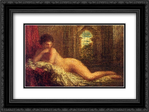 Petite Orientale Couchee' 24x18 Black Ornate Wood Framed Art Print Poster with Double Matting by Fantin Latour, Henri