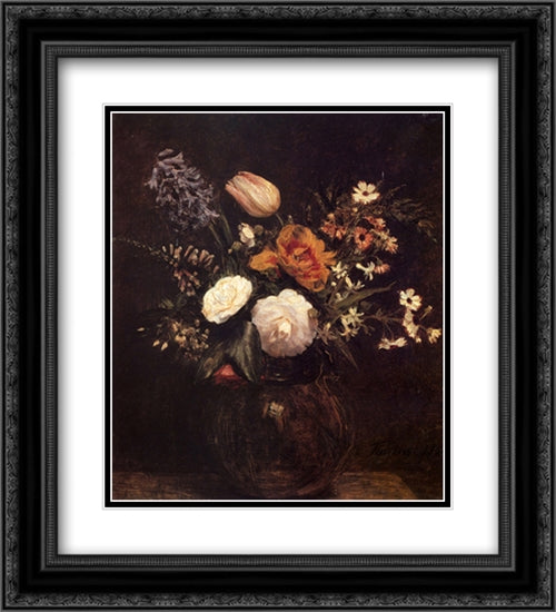 Flowers 20x22 Black Ornate Wood Framed Art Print Poster with Double Matting by Fantin Latour, Henri