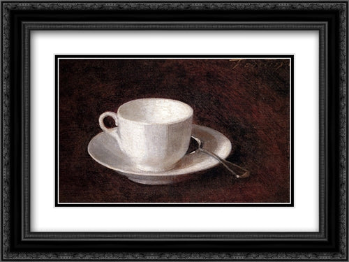 White Cup And Saucer 24x18 Black Ornate Wood Framed Art Print Poster with Double Matting by Fantin Latour, Henri