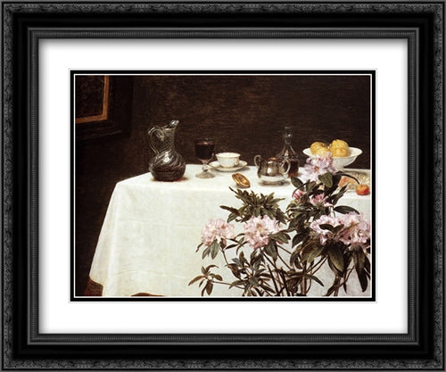 Still Life: Corner Of A Table 24x20 Black Ornate Wood Framed Art Print Poster with Double Matting by Fantin Latour, Henri